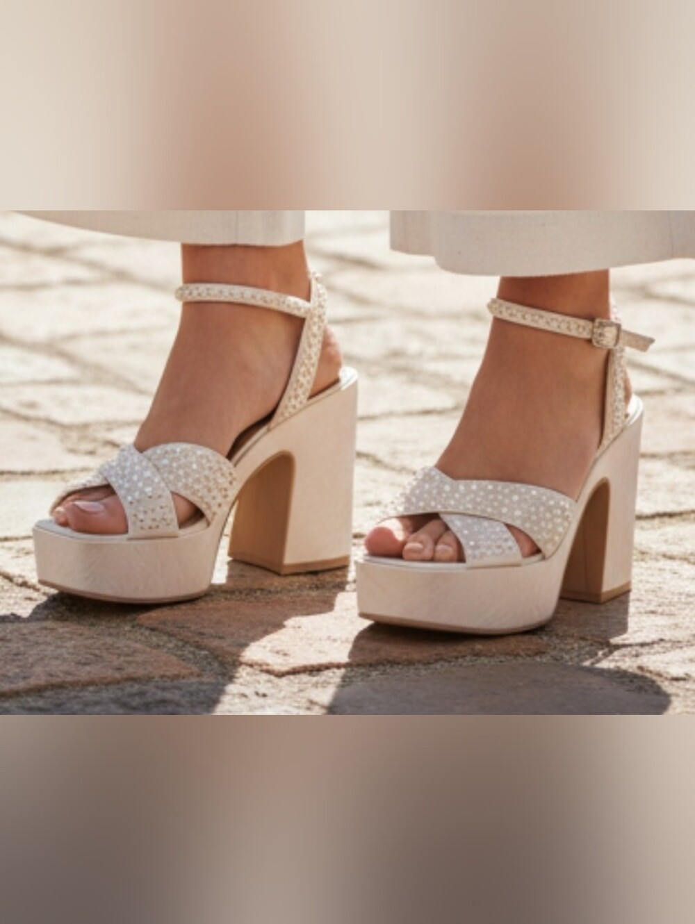 Dolce Vita Cream Platform Sandals with Ankle Strap